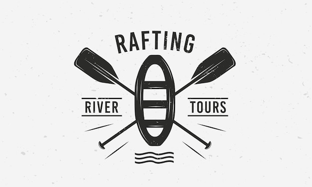 Vettore etichetta badge con logo rafting kayak modello di poster con logo per sport estremi vintage