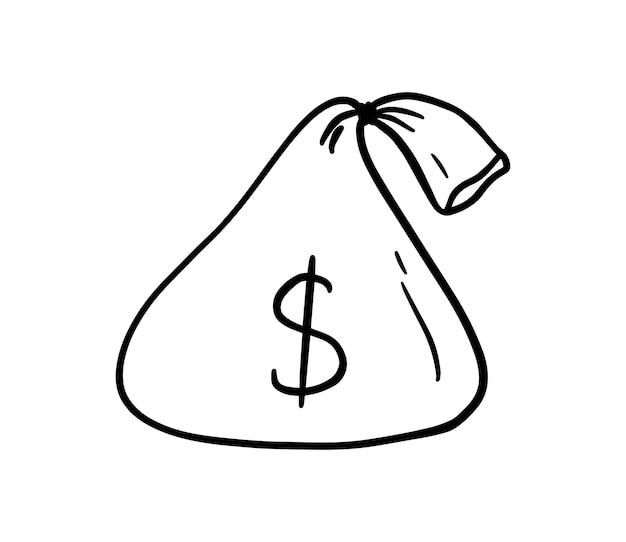 Rag bag met geld met dollar afbeeldingen doodle lineaire cartoon kleuren