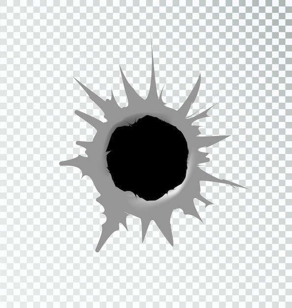 Вектор Рваная дыра, разорванная рваными металлическими пулями инь на прозрачном фоне вектор