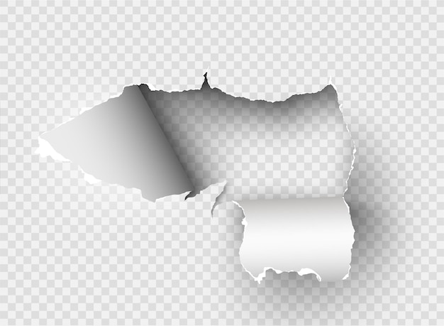 Vector ragged hole torn in ripped paper on transparent background