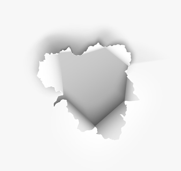 ragged hole torn in ripped paper on transparent background