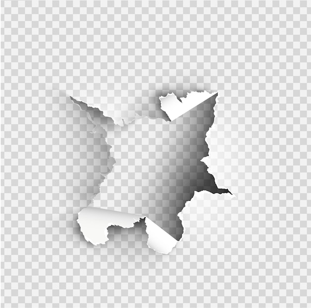 Ragged hole torn in ripped paper on transparent Vector Image