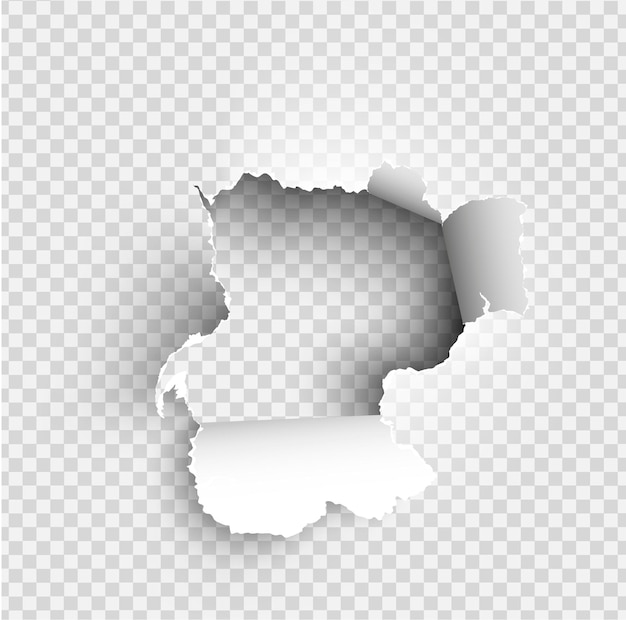 Vector ragged hole torn in ripped paper on transparent background