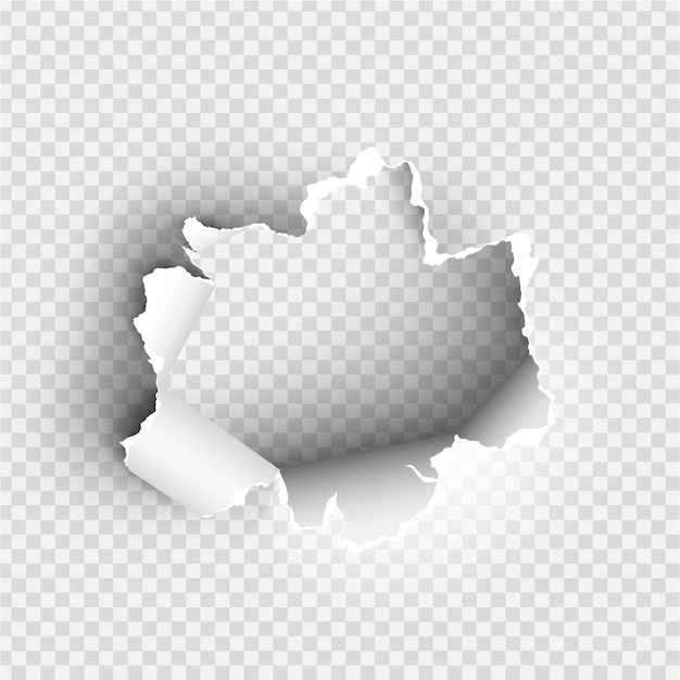 Vector ragged hole torn in ripped paper on transparent background