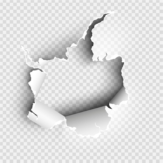 Рваная дыра в рваной бумаге на прозрачном фоне