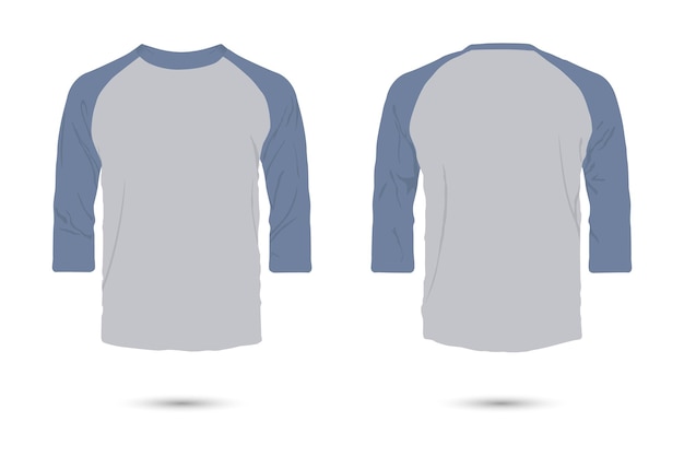 Raglan sleeve tshirt mockup front and back view vector illustration