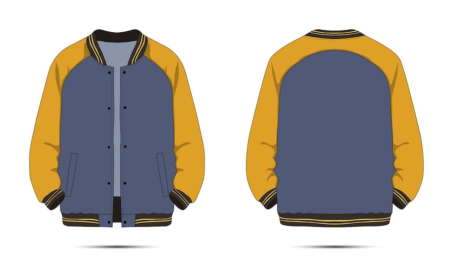 Premium Vector | Raglan sleeve varsity jacket front and back