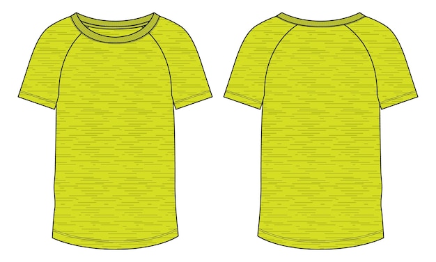 Raglan T-shirt Technische Mode platte schets Vector illustratie sjabloon voor- en achterkant weergaven