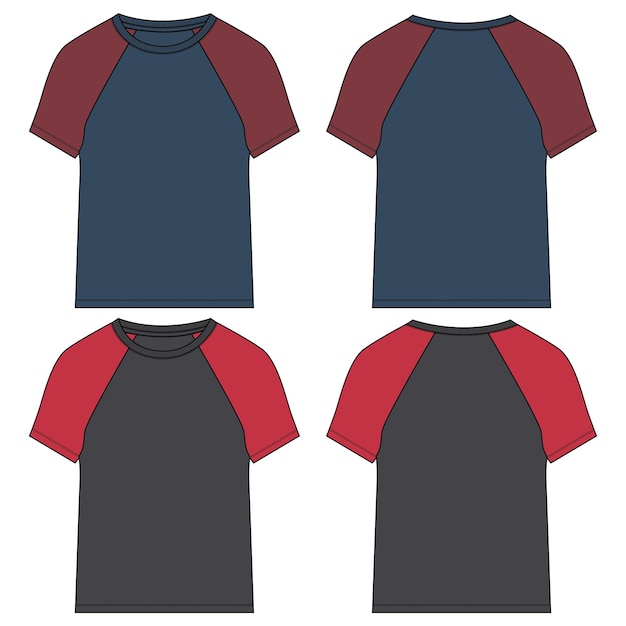 Raglan T-shirt technische mode platte schets vector illustratie sjabloon