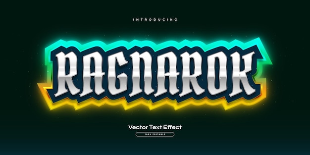 Ragnarok-tekst met spelstijl en gloeiend neoneffect Bewerkbaar teksteffect