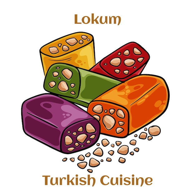 Rahat lokum sorbet noten pistachenoten Geassorteerde traditionele Turkse desserts Turkse keuken Vector illustratie