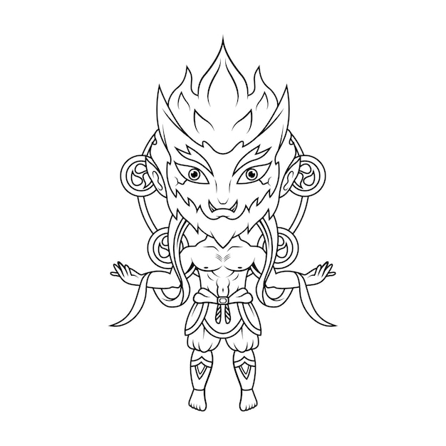 Raijin chibi mascotte lijntekeningen