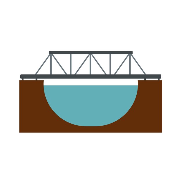 白い背景に分離されたフラット スタイルの川アイコンを渡る鉄道橋