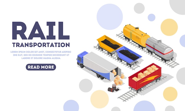 Vector rail transportation landing page template