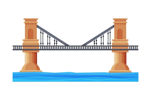 Railroad bridge with concrete pillars architectural design element bridge construction flat vector