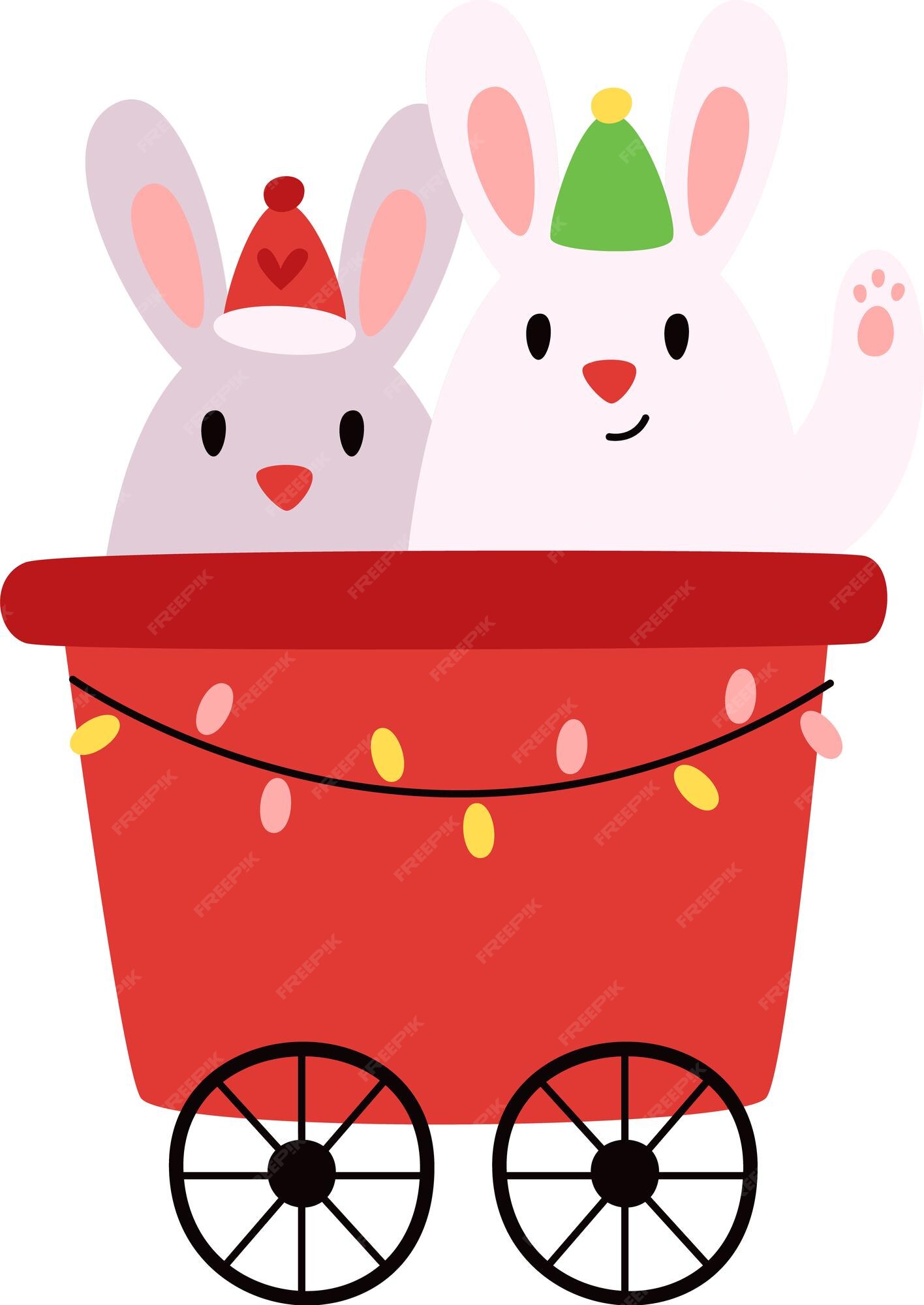 Premium Vector | Railroad car with rabbits