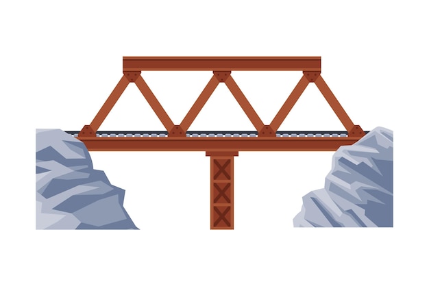 Vector railroad iron bridge architectural design element bridge construction flat vector illustration