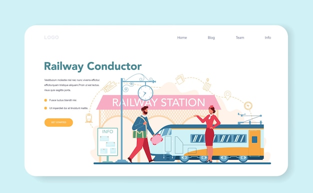 Railway conductor web banner or landing page