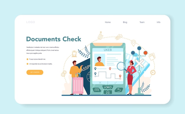 鉄道の車掌のWebテンプレートまたはランディングページ。鉄道労働者のチェック文書。車掌は乗客の旅を助けます。専門職と観光のアイデア。ベクトルイラスト