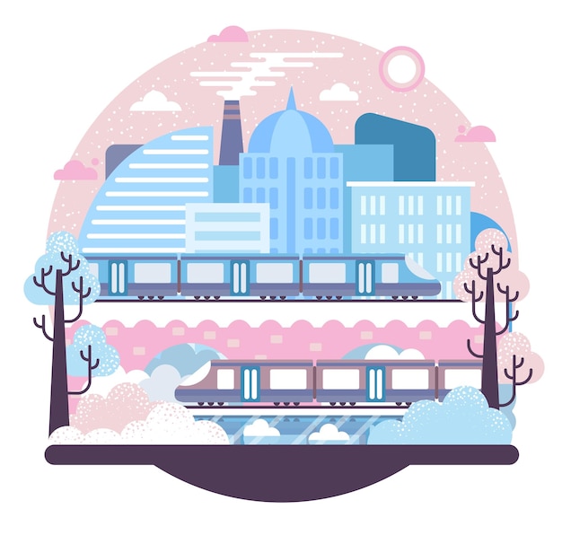 Railway interchange near the city vector illustration in flat stile