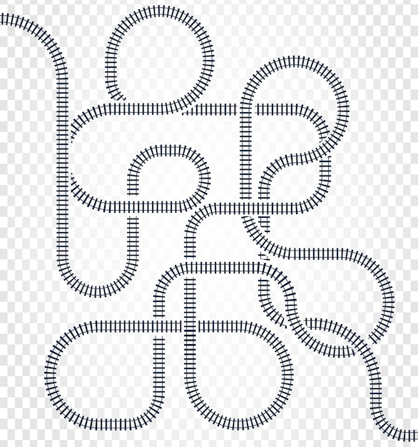 Railway line labyrinth and nodes map of the tramway for trains with turns and bridges vector illustration