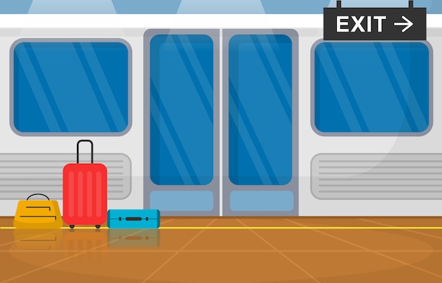 Railway public transport commuter metro train door flat illustration