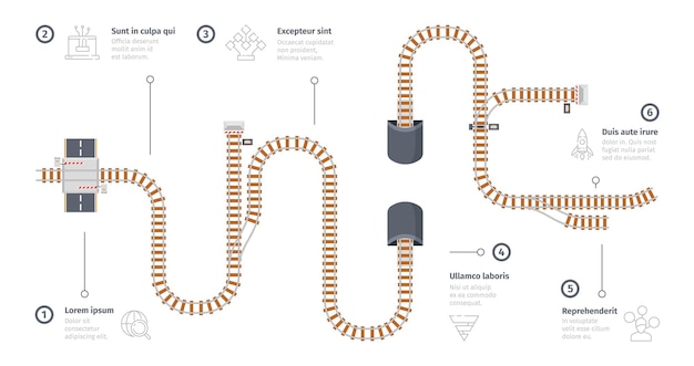 Vector railway road. business infographic with railroad maps station points city navigation tracking maze concept garish vector picture template. illustration railway presentation infographic business