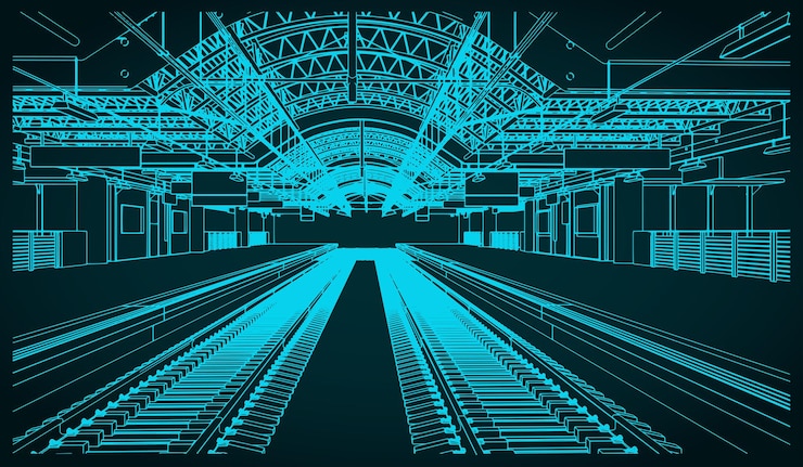 Vector railway station and express train