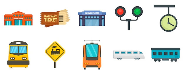 Vector railway station icons set