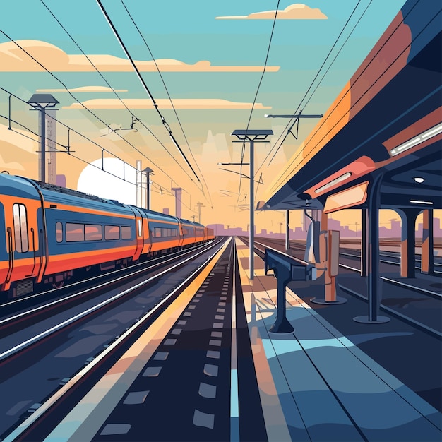 Vector railway_station_with_train_transport_scenery