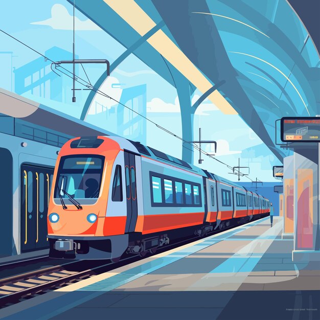 Vector railway_station_with_train_transport_scenery