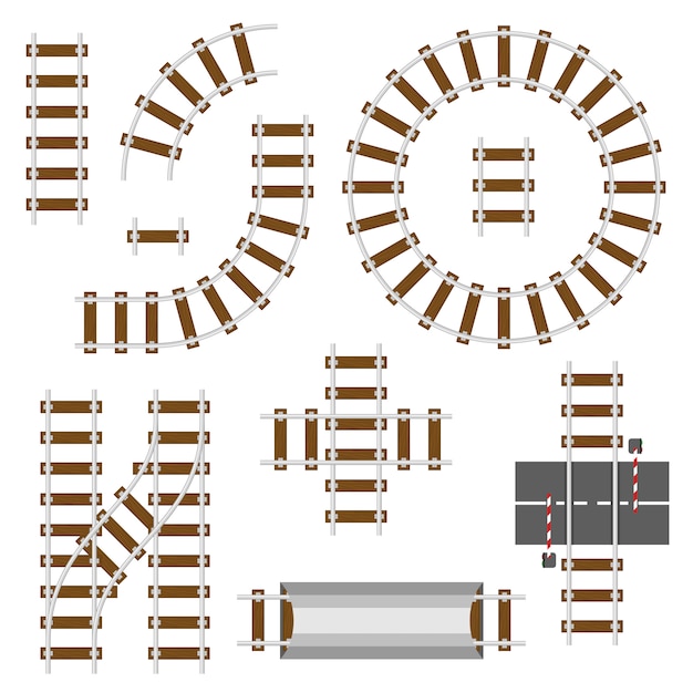 Elementi strutturali ferroviari insieme di vettore dei binari ferroviari di vista superiore