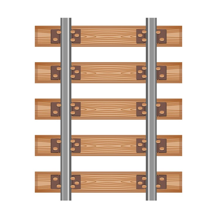 Vector railway track road wood detailed top view rails