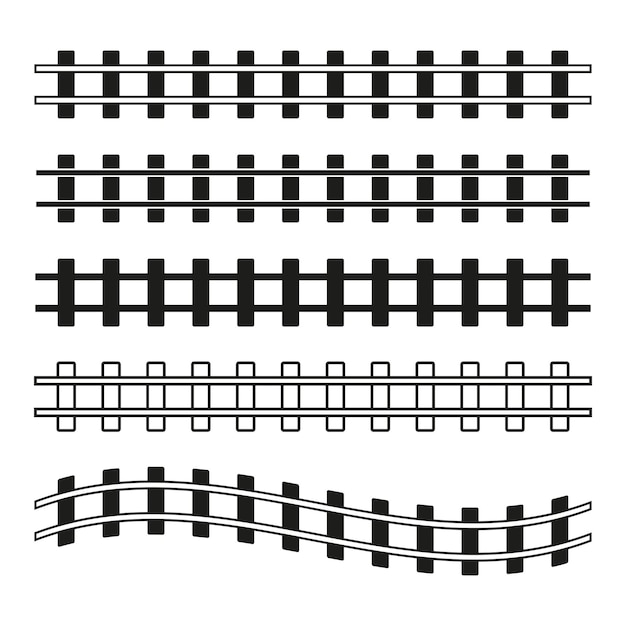 鉄道線路のアイコン 直線と曲線の黒いベクトル線 輸送シンボル