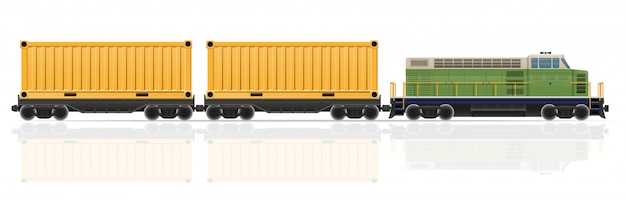 Вектор Железнодорожный поезд с локомотивом и вагонами векторная иллюстрация