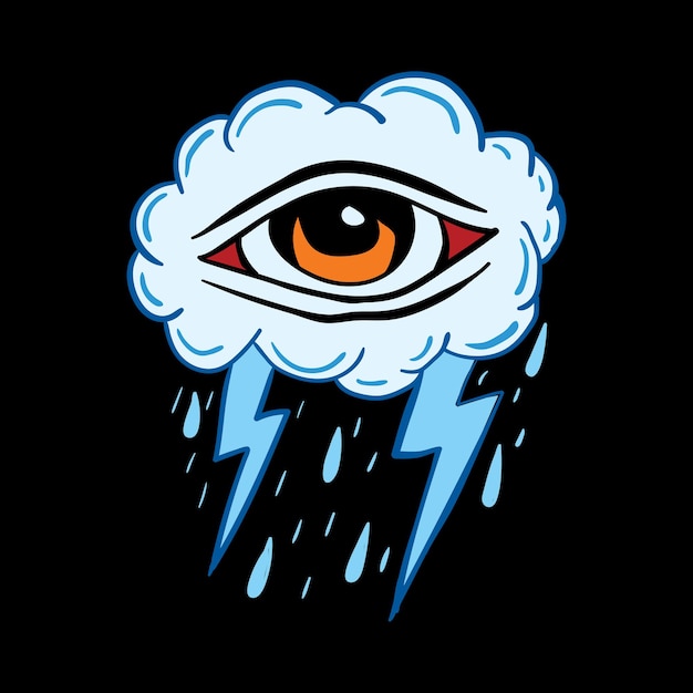 Rain cloud eyes illustration print on tshirtsjacketsouvenirs or tattoo free vector