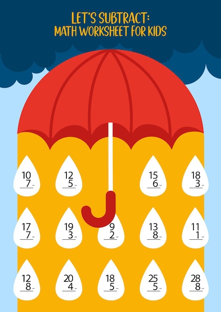 Rain counting cute flat design vector printable for kids activity