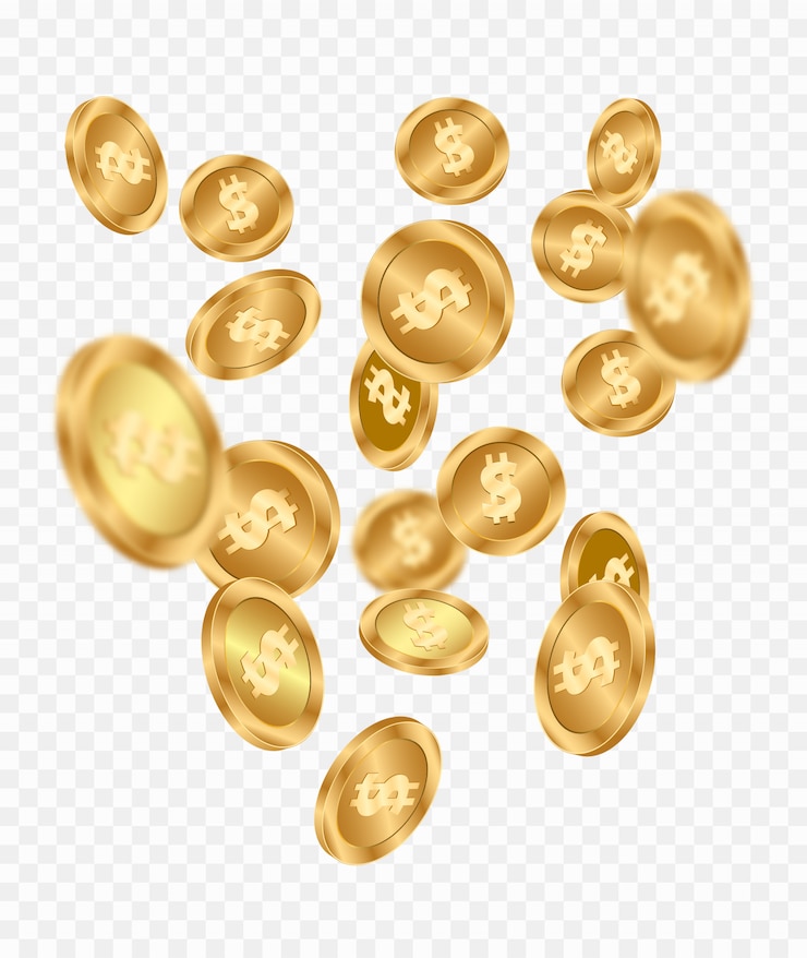 黄金のコインの雨。飛んでお金。