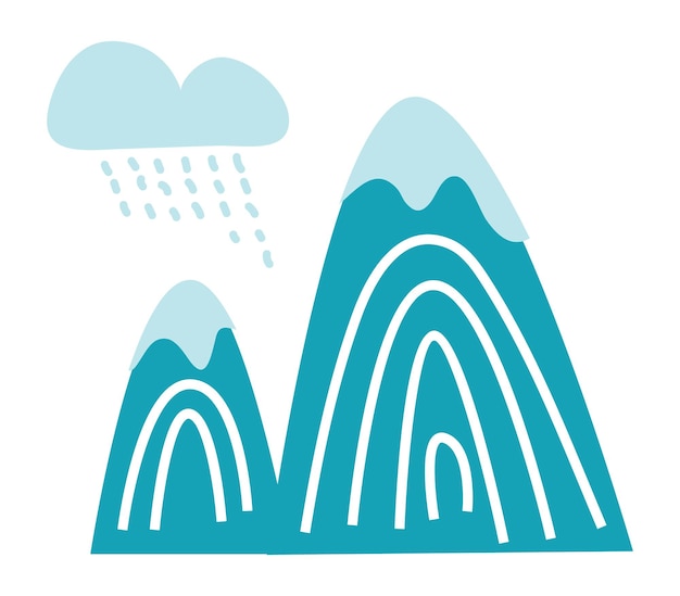 Rain in mountains. Scandinavian modern print for children