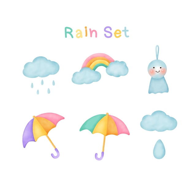 Rain set watercolor style