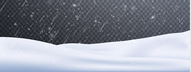 Rain and snow fall on a transparent background Winter background for Christmas