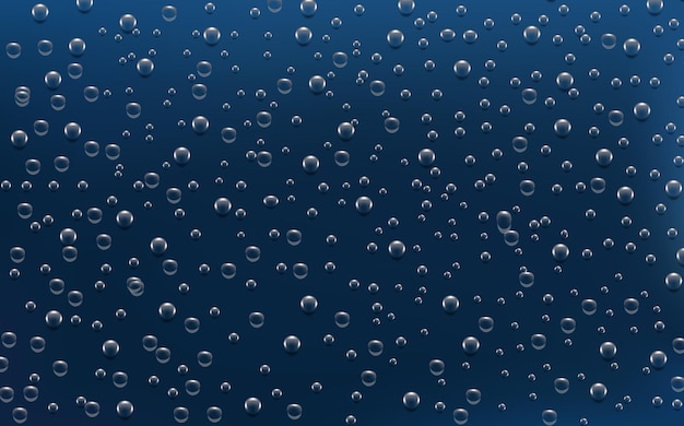 Vettore gocce trasparenti di pioggia scorrono lungo il vetro. texture realistica di condensa bagnata