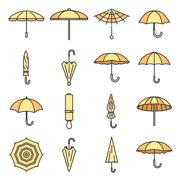 Vector rain umbrella icons set outline set of rain umbrella vector icons thin line color flat on white