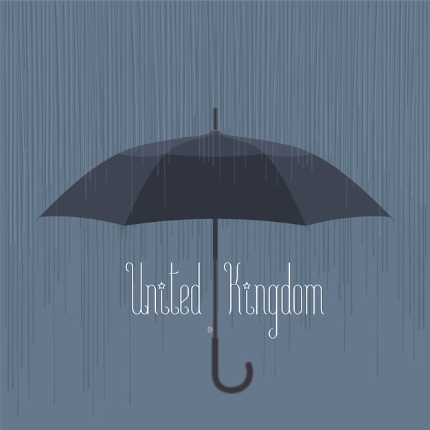 Rain and umbrella in uk, london vector illustration