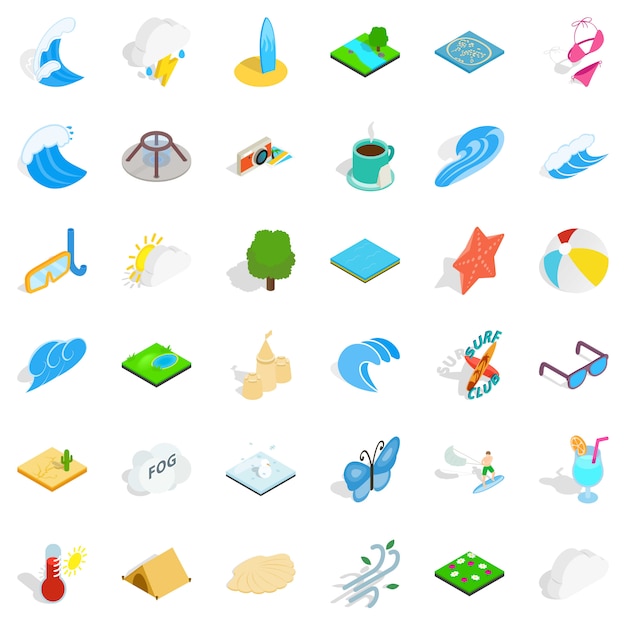 Rain water icons set, isometric style