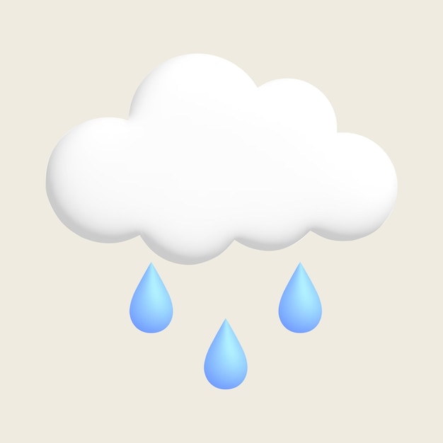 rain white cloud raindrops cute weather realistic icon 3d cartoon