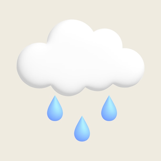 Rain white cloud raindrops cute weather realistic icon 3d cartoon