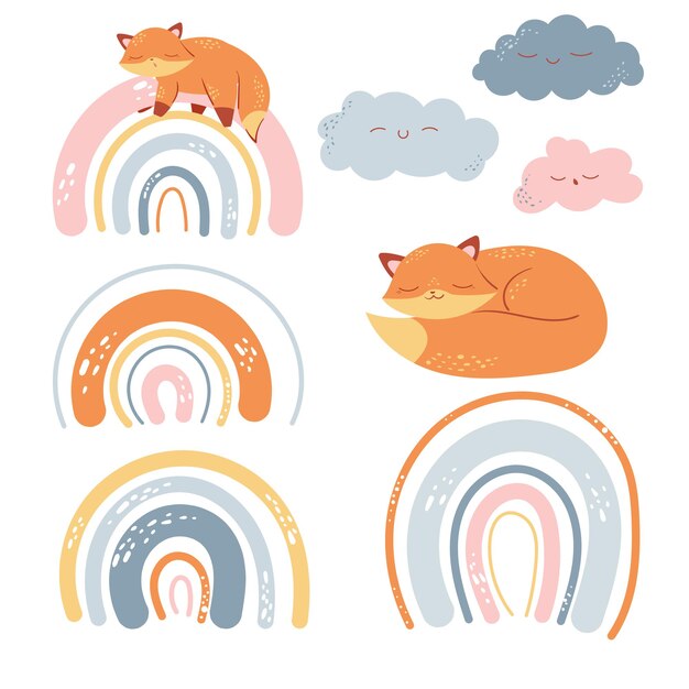 Rainbow abstract boho rainbow fox minimalist arch nursery and baby room cute animal