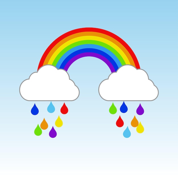 Вектор Радужные и дождевые облака с каплями дождя в цветах радуги дизайн детской игровой комнаты