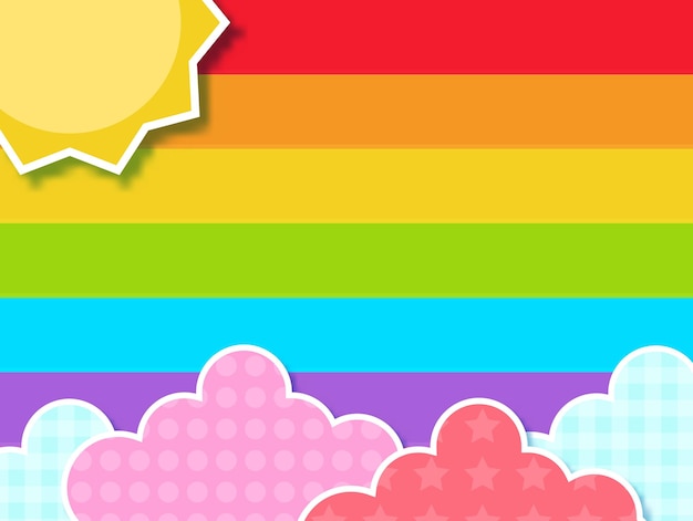 Vector rainbow background image with cloud and sun decorations